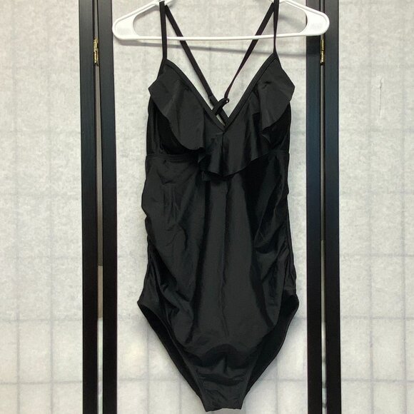 Isabel Maternity by Ingrid & Isabel Other - Flounce Ruffle V-Neck One Piece Maternity Swimsuit by Ingrid & Isabel Black NWT
